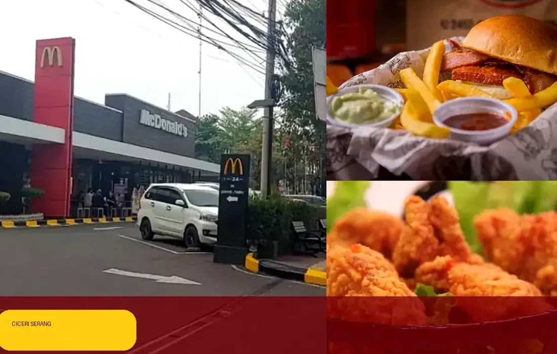 Kolase eksterior, suasana area makan, dan pilihan menu McDonald's The Park Solo Baru